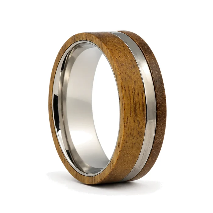 Koa Wood And Titanium 8mm Mens Wedding Band