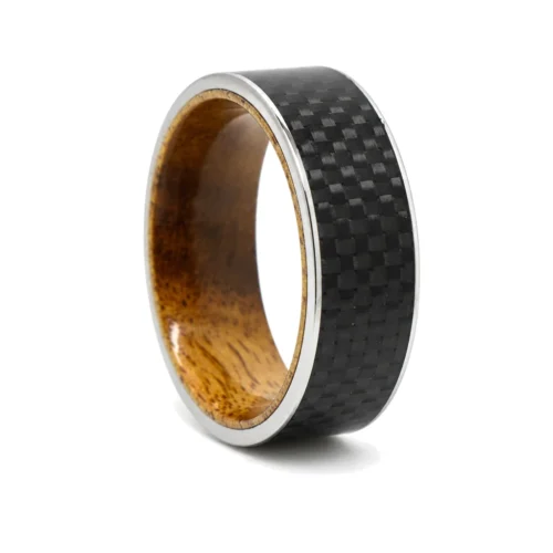 Carbon Fibre Koa Wood Titanium 8mm Men's Ring