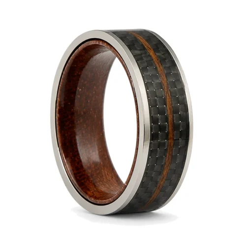Carbon Fibre Rosewood 8mm Men's Ring
