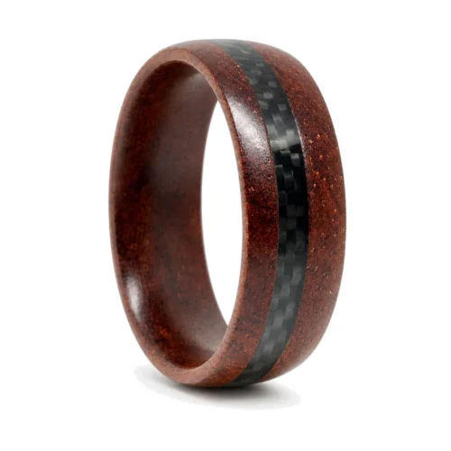 Rosewood 8mm Men's Ring With Carbon Fibre Strip