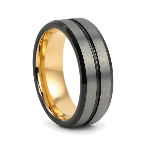 Brushed Black And Gold "Signature" Tungsten 8mm Men's Ring
