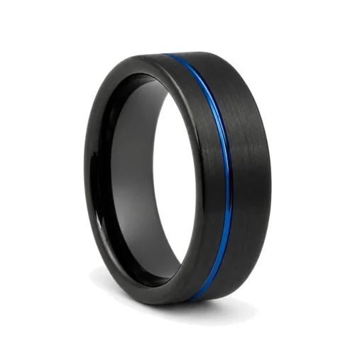 Black And Blue Tungsten 8mm Men's Ring
