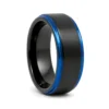 Black With Blue Edged 8mm Tungsten Mens Ring