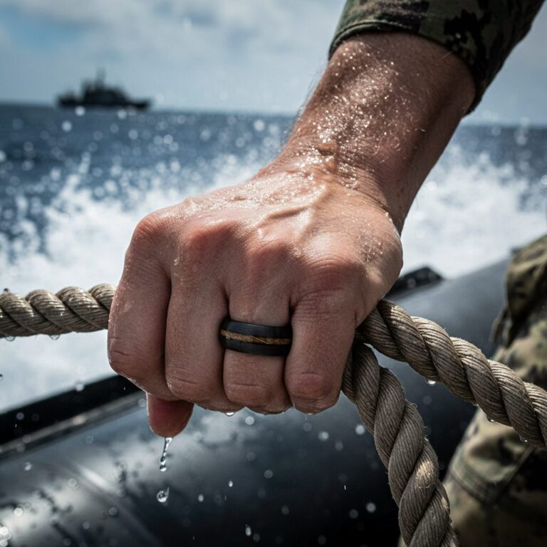 Black Satin 7mm Tungsten and Whiskey Barrel Mens Ring