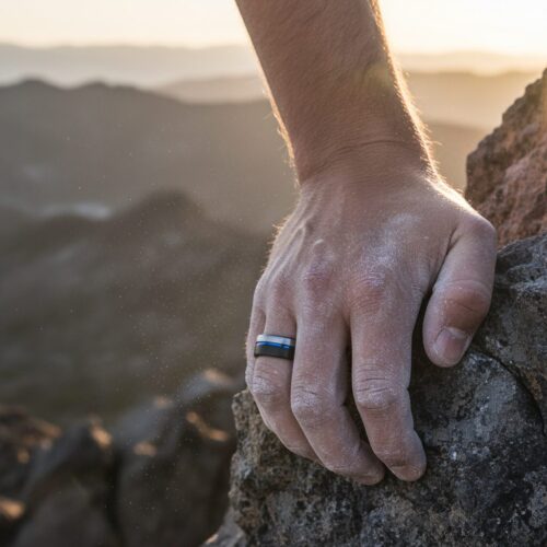 FTR-140-Tungsten-Black-and-Blue-Mens-Ring-Rock-Climber Black and Blue 8mm Tungsten Mens Ring