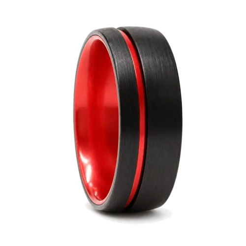 Black Tungsten "Neon" 8mm Men's Ring With Red Inner Band