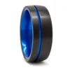 Black Tungsten "Neon" 8mm Mens Ring With Blue Inner Band