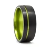 Black Tungsten "Neon" 8mm Mens Ring With Green Inner Band