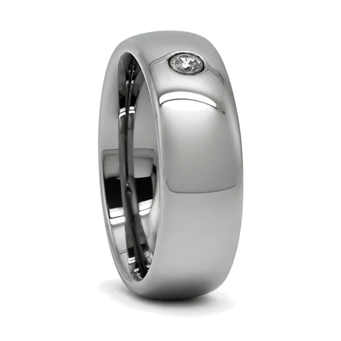 Polished 8mm Mens Promise Ring With Single Simulated Diamond