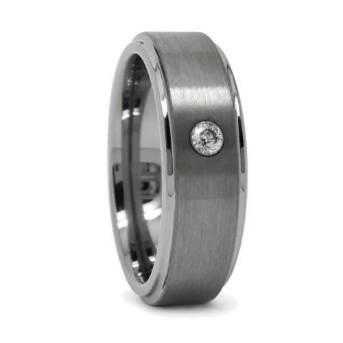 Men's 8mm Engagement Ring With Single Simulated Diamond
