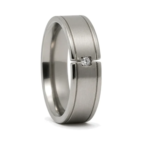 Satin Finished Men's Wedding Ring With Simulated Diamond