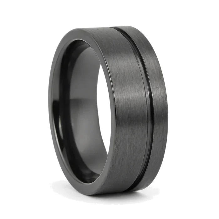 Grooved "Forever Black" 8mm Titanium Mens Ring