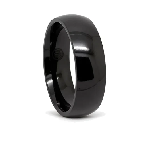 Glossy "Forever Black" Dome Titanium 7mm Men's Ring
