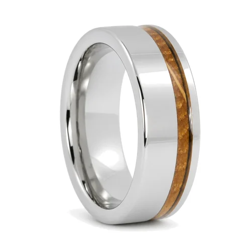 Polished Wide Tungsten and Whiskey Barrel Wood 7mm Men's Ring