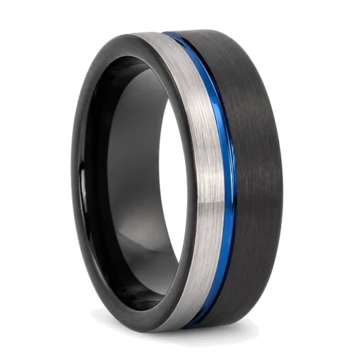 Black and Blue 8mm Tungsten Men's Ring
