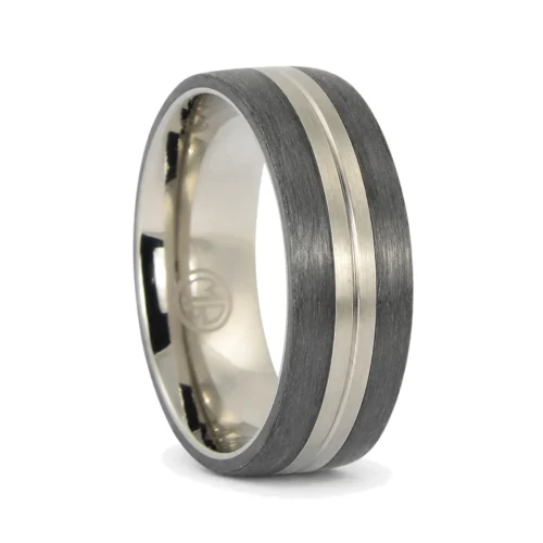 Titanium and Brushed Carbon 8mm Men's Ring