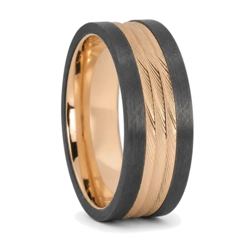 Gold Titanium and Brushed Carbon 8mm Men's Ring