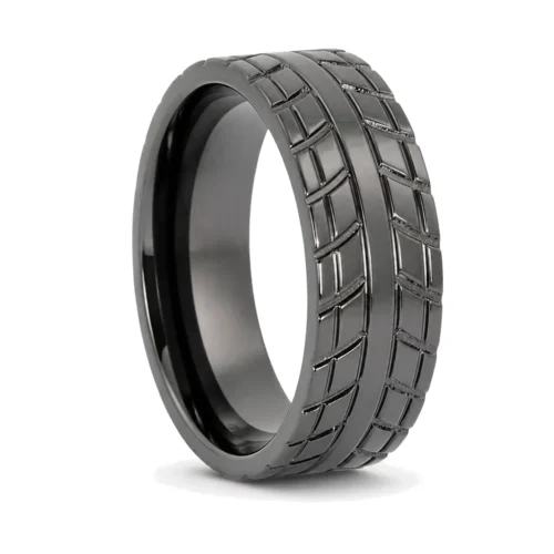 8mm Directional Tread Tire Tread Men's Black Zirconium Ring