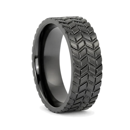 8mm Symmetrical Tread Tire Tread Men's Black Zirconium Ring