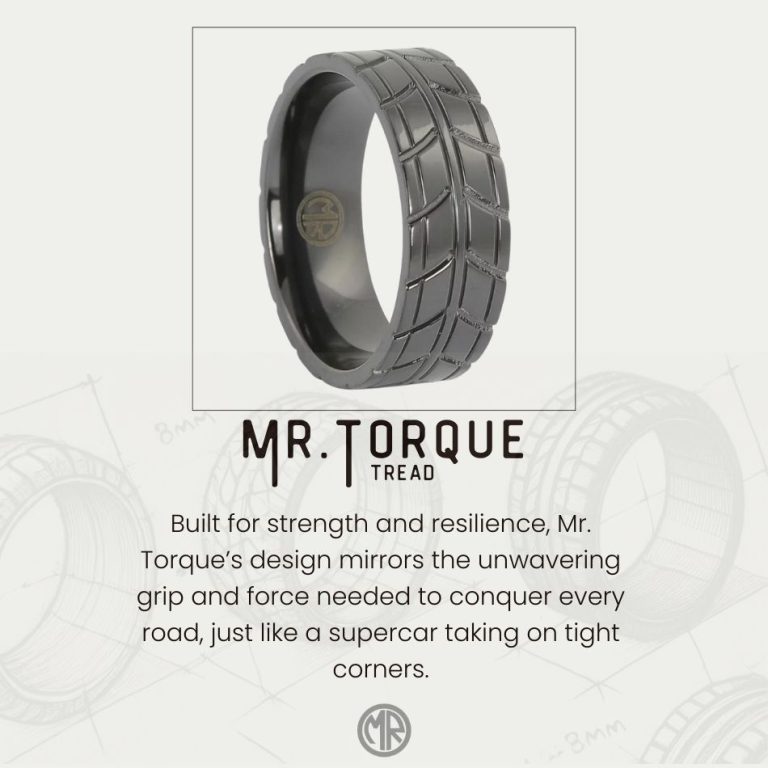 Mens Black Zirconium Ring 8mm Tyre Pattern Design