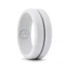 Silver 8mm Deep Groove Mens Silicone Ring