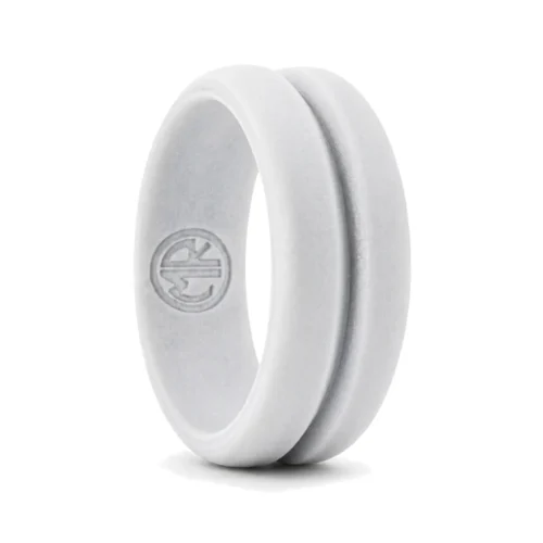Silver 8mm Deep Groove Men's Silicone Ring
