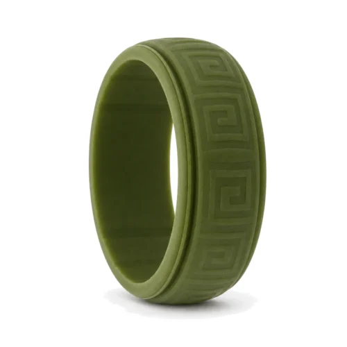 Hollow Square Khaki Green 8mm Men's Silicone Ring
