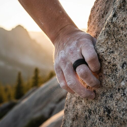 SIR011BLACK-Rock-Climber Twin Groove 8.5mm Black Silicone Ring