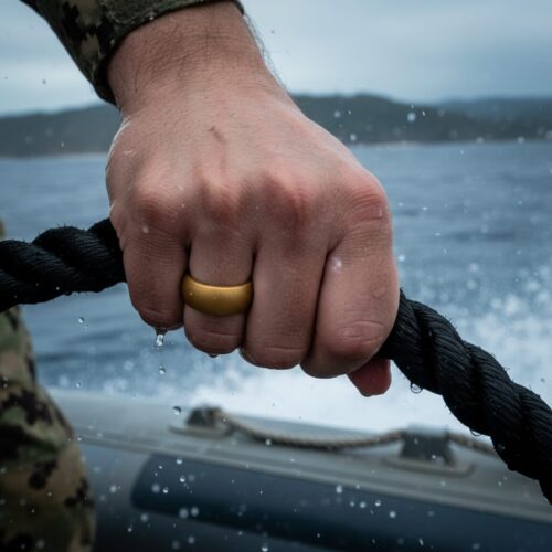 SIR013BRONZE-Military-_-Tactical Mens 9mm Metallic Bronze Silicone Ring