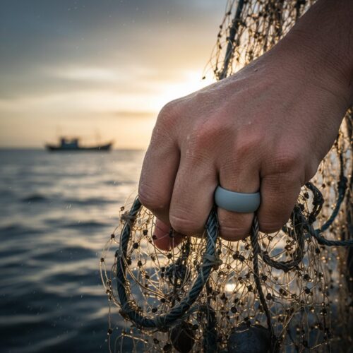 SIR013DARKGREY-Fisherman-_-Dock-Worker Mens 9mm Dark Grey Silicone Ring