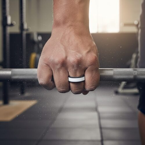 SIR014BLACKWHITE-Gym-Workout Black and White 8mm Silicone Ring