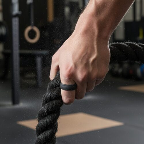 SIR023BLACK-Gym-Workout Black Twin Groove Silicone Ring