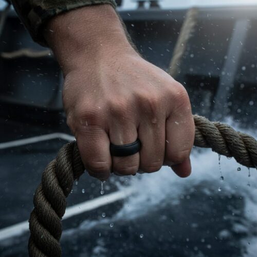 SIR024BLACK-Military-_-Tactical Black Silicone Ring with Step Edge 8mm
