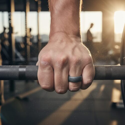 SIR025GREY-1-Gym-Workout Metallic Textured 8.7mm Grey Silicone Ring