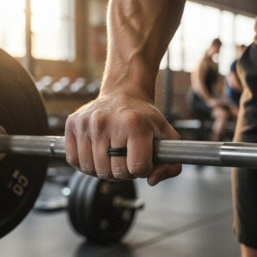 SIR054BLACK-Gym-Workout Black 8mm Deep Groove Mens Silicone Ring