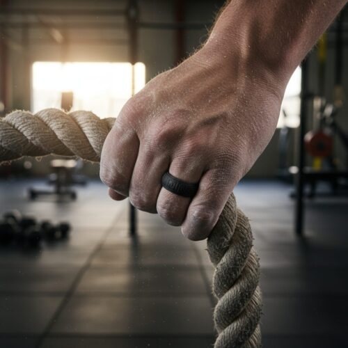 SIR056BLACK-Gym-Workout Hollow Square Black 8mm Mens Silicone Ring