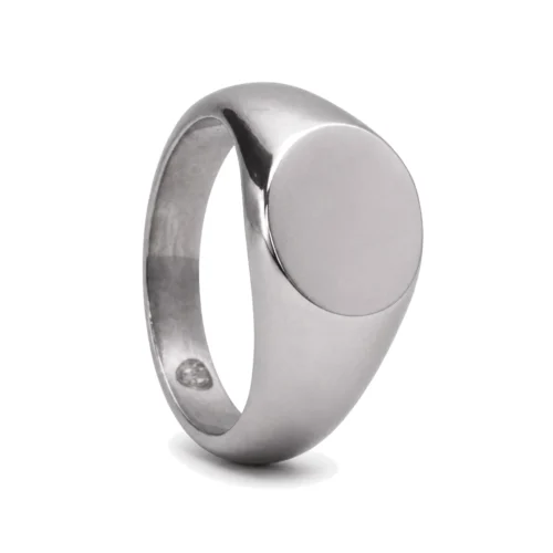 Polished Steel Round Men's Signet Ring