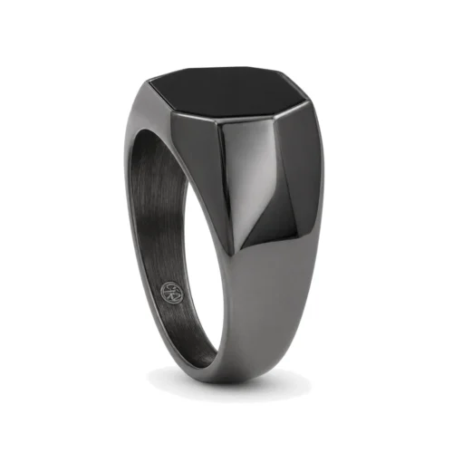 Black Hexagonal Men's Signet Ring