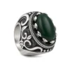 Carved Green Stone Mens Signet Ring