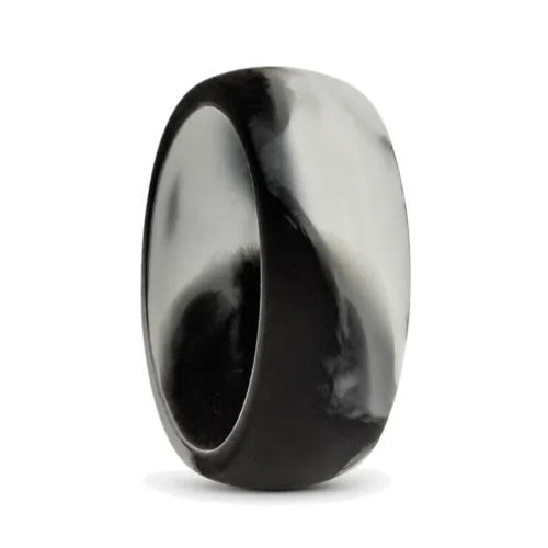 8.7mm Dome Black and White Men's Silicone Ring