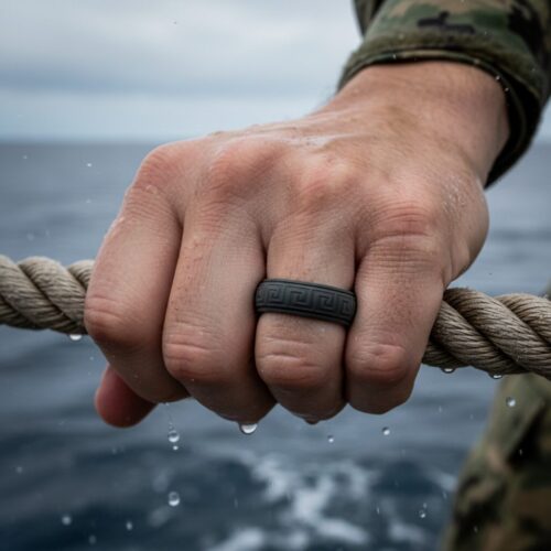 SIR056DARKGREY-Military-_-Tactical Hollow Square Dark Grey 8mm Mens Silicone Ring