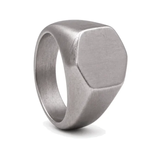 Hexon Brushed Steel Signet Ring