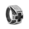 Distressed Steel Signet Ring with Chiselled Black Cross