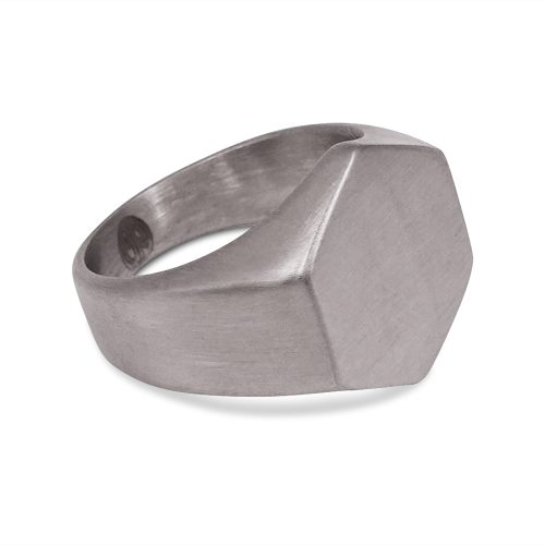 SIG-013 Brushed Hexagonal Steel Mens Signet Ring (1) Hexon Brushed Steel Signet Ring