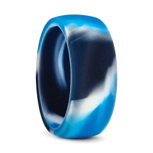 8.7mm Dome Blue and White Men's Silicone Ring