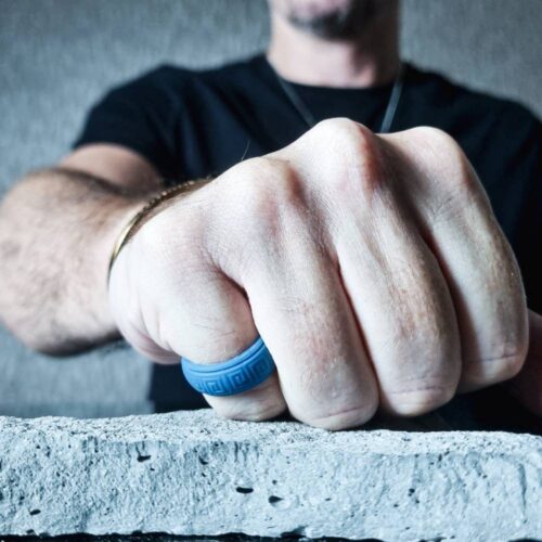 Blue Mens Silicone Ring Mr Hollow Blue Mens Silicone Ring with Pattern