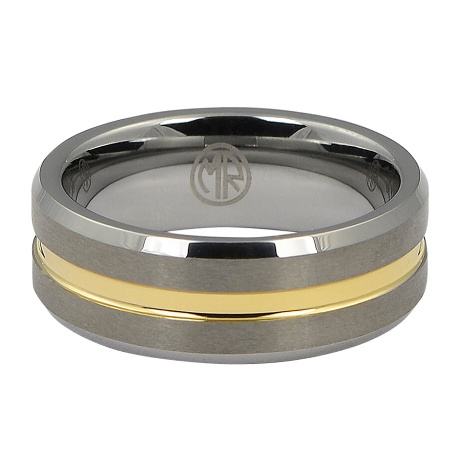Tungsten 8mm Mens Wedding Ring With Gold