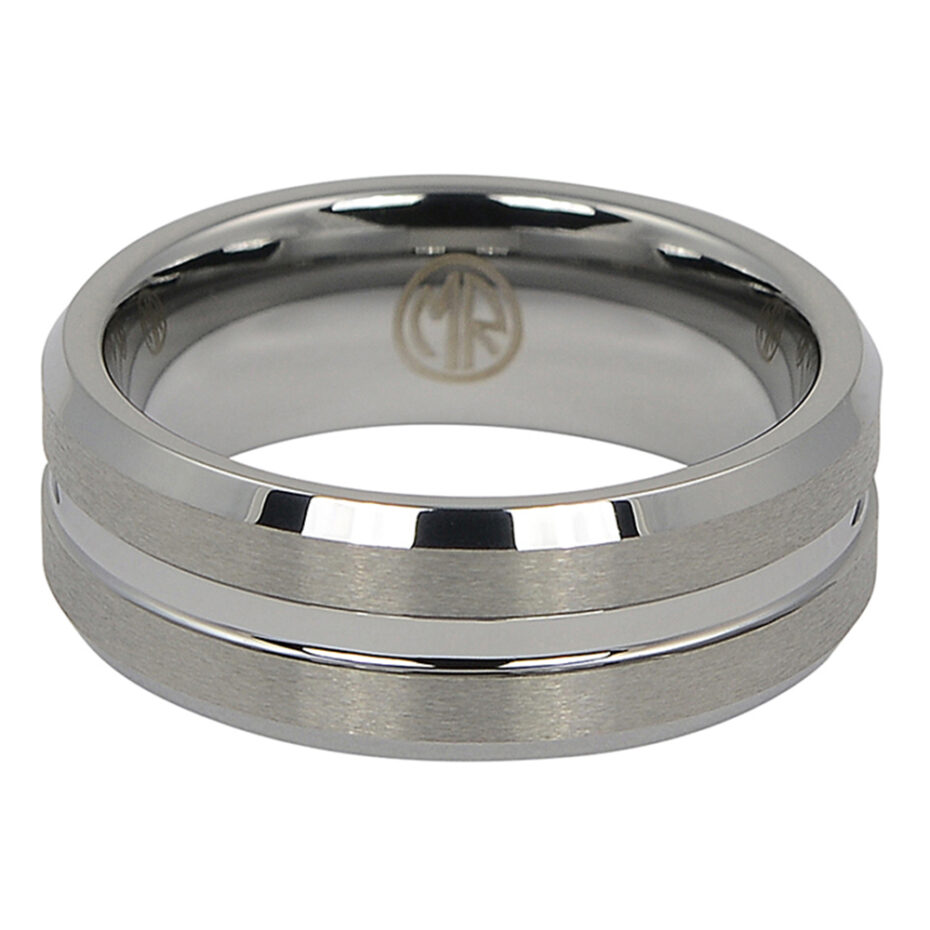 Brushed Tungsten 8mm Ring with Polished Centerline