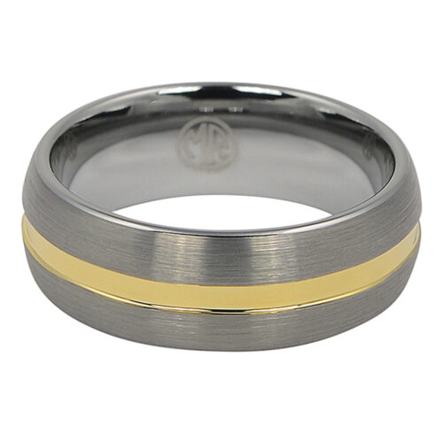 FTR-051-Tungsten Dome Mens Wedding Ring With Gold-2 Tungsten Dome 8mm Mens Wedding Ring With Gold