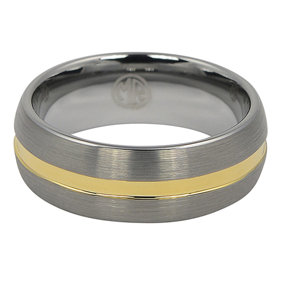 Tungsten Dome 8mm Mens Wedding Ring With Gold